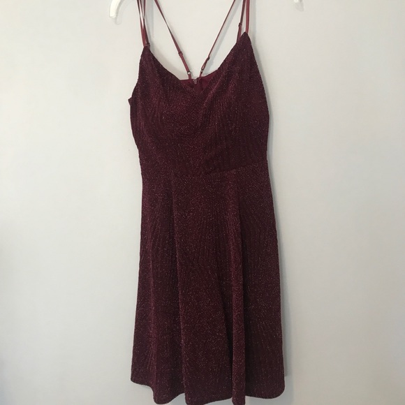 Short, Maroon, Sparkly Skater Dress. Size Small - Picture 2 of 4